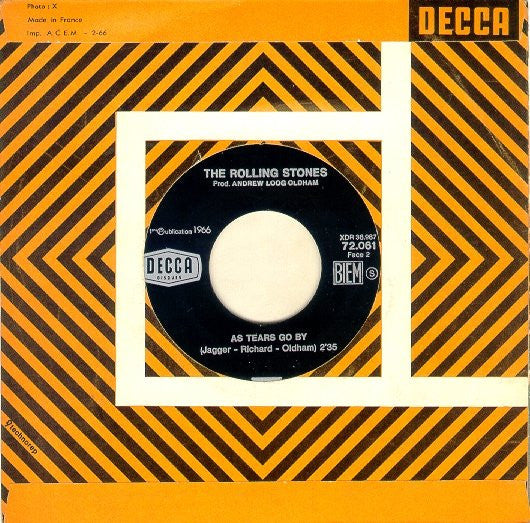 The Rolling Stones : As Tears Go By (7", Single, Jukebox, Promo)