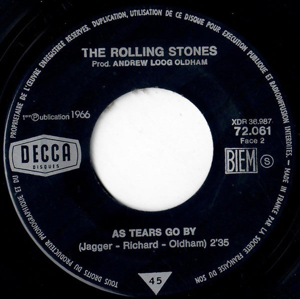 The Rolling Stones : As Tears Go By (7", Single, Jukebox, Promo)