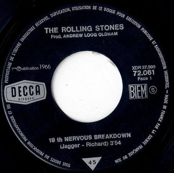 The Rolling Stones : As Tears Go By (7", Single, Jukebox, Promo)