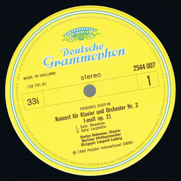 Frédéric Chopin — Berliner Philharmoniker, Leopold Ludwig, Stefan Askenase : Klavierkonzert Nr. 2 / Polonaises (LP, RE)