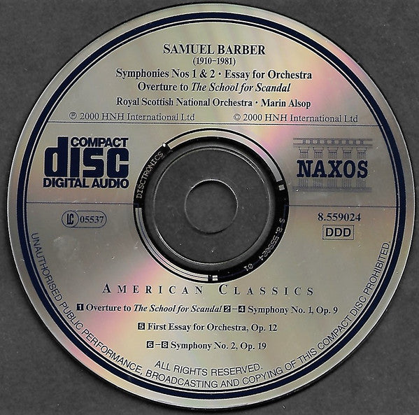 Samuel Barber, Royal Scottish National Orchestra • Marin Alsop : Orchestral Works, Volume 1 - Symphonies Nos 1 And 2 (CD, Album)