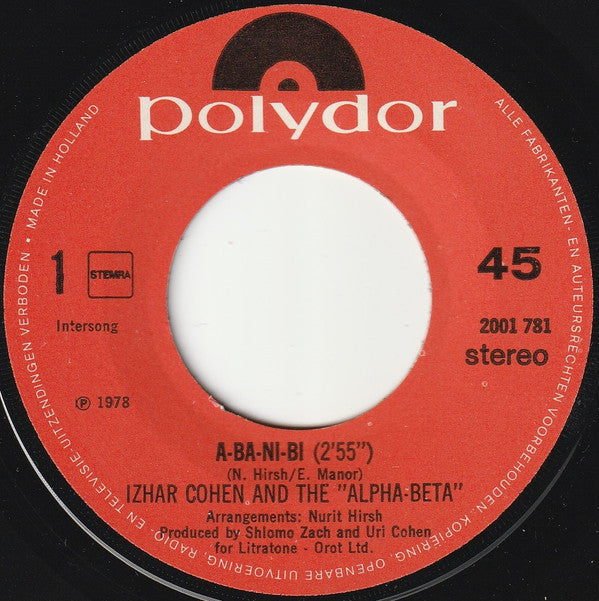 Izhar Cohen & The Alpha-Beta : A-Ba-Ni-Bi (7", Single)