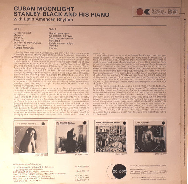 Stanley Black And His Piano With Latin American Rhythm* : Cuban Moonlight (LP, Mono)