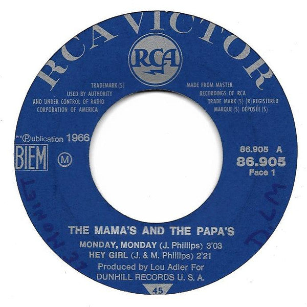 The Mamas & The Papas : Monday, Monday (7", EP, Mono)