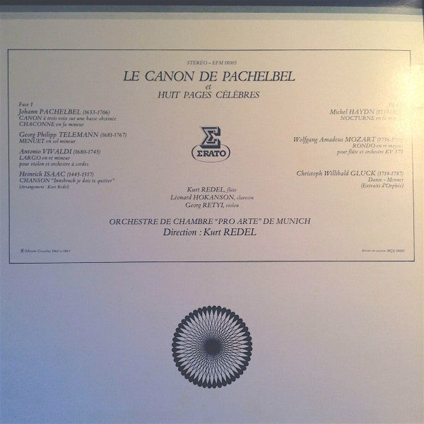 Johann Pachelbel — Orchestre Pro Arte De Munich, Kurt Redel : Le Canon De Pachelbel Et Huit Pages Célèbres (LP, RE)