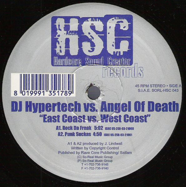 DJ Hypertech vs. Angels Of Death : East Coast Vs. West Coast (12")
