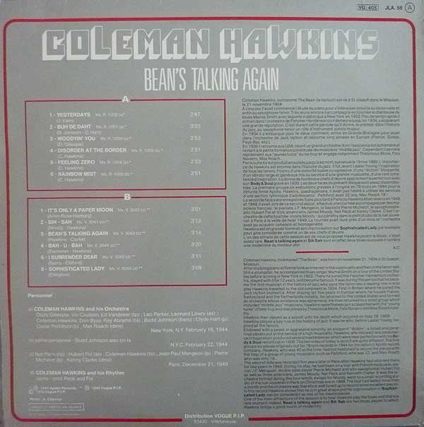 Coleman Hawkins : Bean's Talking Again (LP, Comp, RE)