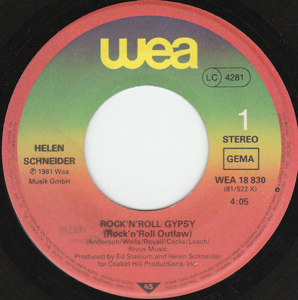 Helen Schneider With The Kick (2) : Rock 'N' Roll Gypsy (7", Single)