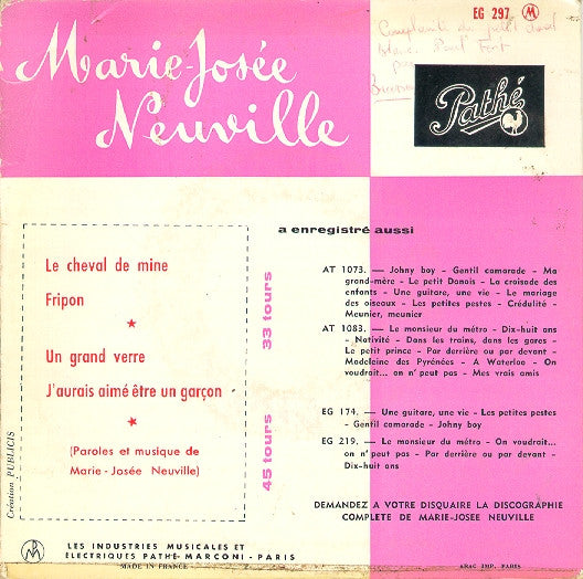 Marie-Josée Neuville : Le Cheval De Mine (7", EP)