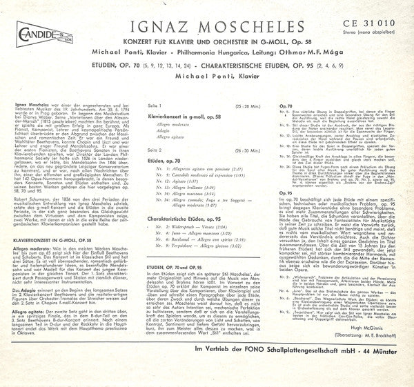 Ignaz Moscheles : Konzert Für Klavier Und Orchester In G-Moll, Op. 58 / Etüden, Op. 70 / Charakterstische Etüden, Op. 95 (LP, Album)