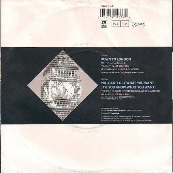 Joe Jackson : Down To London (7", Single)