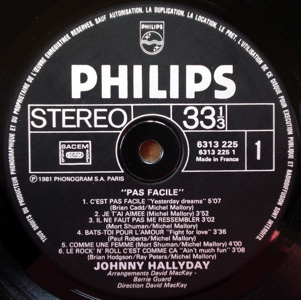 Johnny Hallyday : Pas Facile (LP, Album)