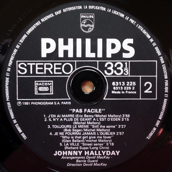 Johnny Hallyday : Pas Facile (LP, Album)