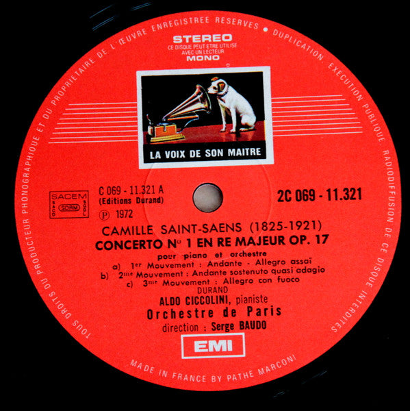 Saint-Saëns* - Aldo Ciccolini, Orchestre De Paris, Serge Baudo : Concertos Nos 1 Et 2 (LP, Gat)