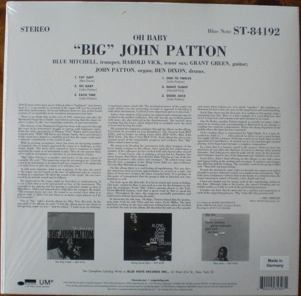 John Patton : Oh Baby! (LP, Album, RE, 180)