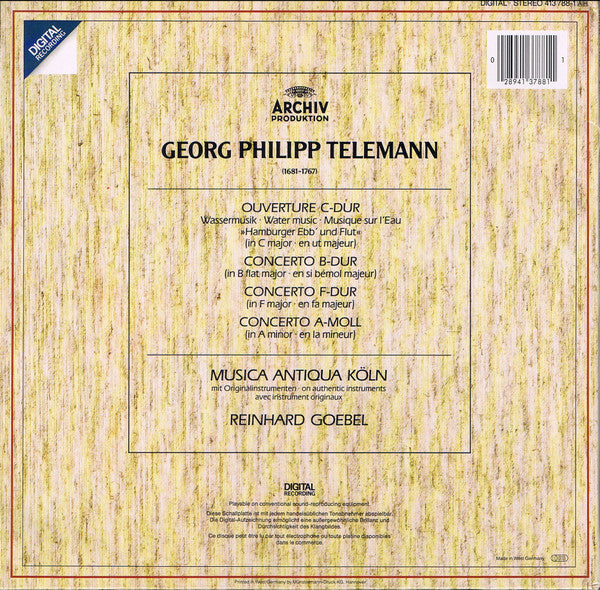 Georg Philipp Telemann - Musica Antiqua Köln, Reinhard Goebel : Wassermusik = Water Music = Musique Sur L'Eau / 3 Konzerte = Concertos (LP, Gat)