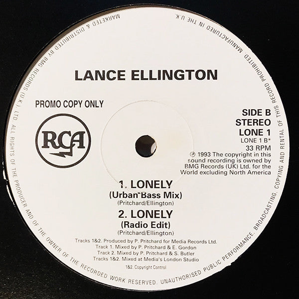 Lance Ellington : Lonely (12", Single, Promo)