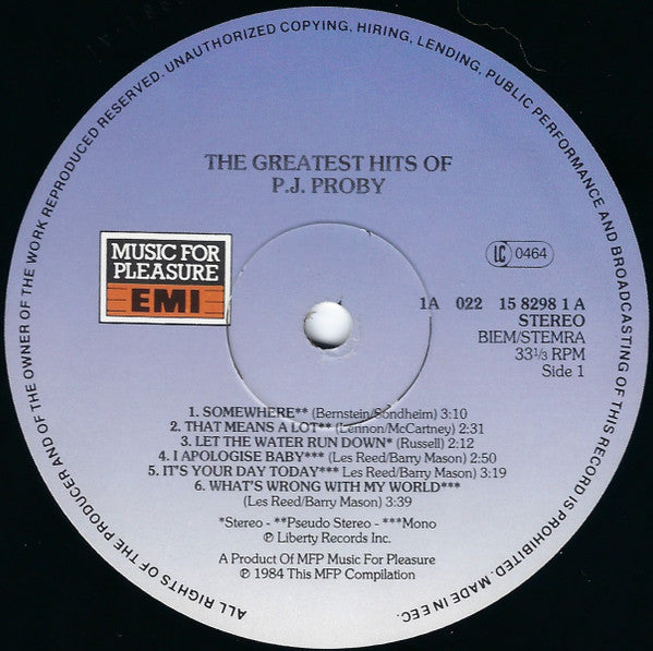 P.J. Proby : The Greatest Hits Of P.J. Proby (LP, Comp)