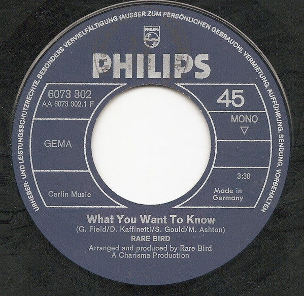 Rare Bird : What You Want To Know (7", Single, Mono)