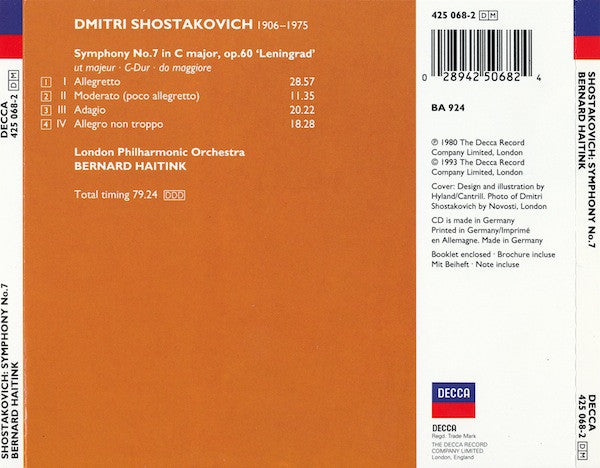 Dmitri Shostakovich, London Philharmonic Orchestra, Bernard Haitink : Symphony No.7 (CD, RE)