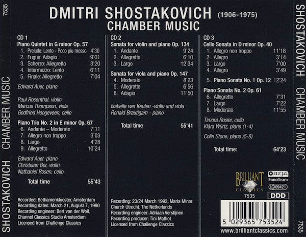 Dmitri Shostakovich : Chamber Music (3xCD)