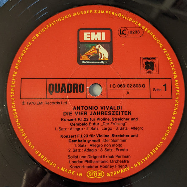 Vivaldi* - Itzhak Perlman, London Philharmonic Orchestra, Rodney Friend : Die Vier Jahreszeiten (LP, Quad)