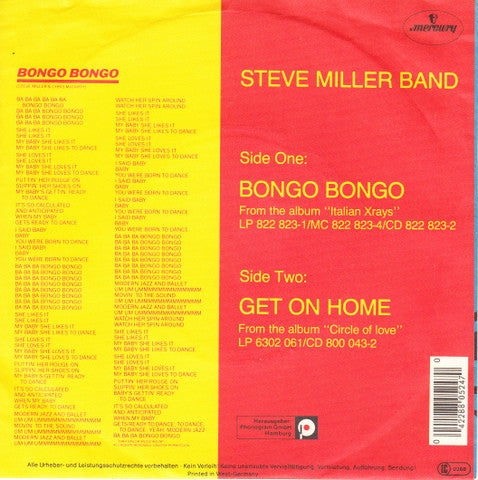 Steve Miller Band : Bongo Bongo (7", Single)