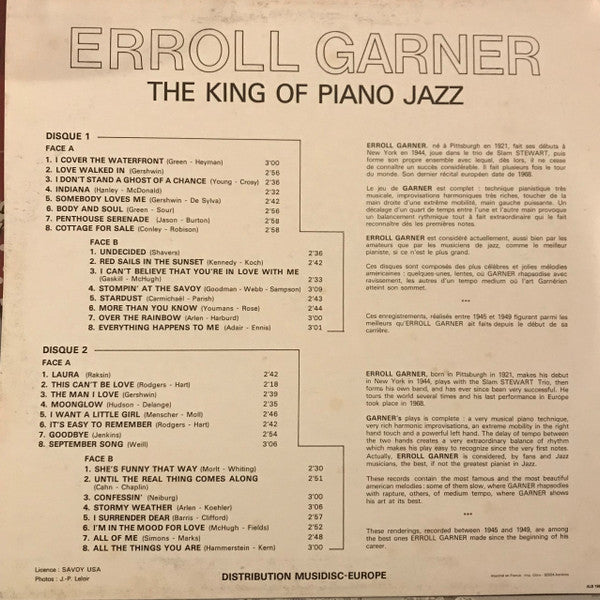 Erroll Garner : The King Of Piano Jazz - 32 Standards (2xLP, Comp)