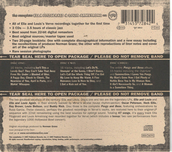 Ella Fitzgerald &  Louis Armstrong : The Complete Ella Fitzgerald & Louis Armstrong On Verve (3xCD, Comp, RM)