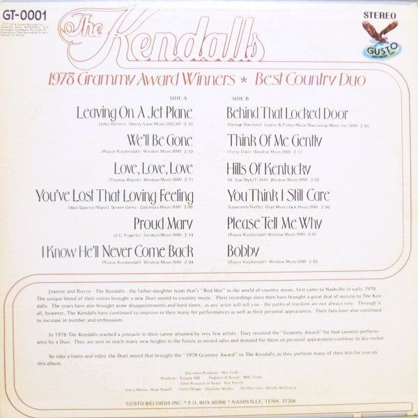 The Kendalls : 1978 Grammy Award Winners - Best Country Duo (LP, Album)