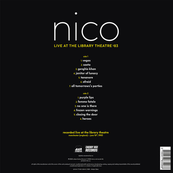 Nico (3) : Live At The Library Theatre '83 (LP, RSD, RE, Yel)