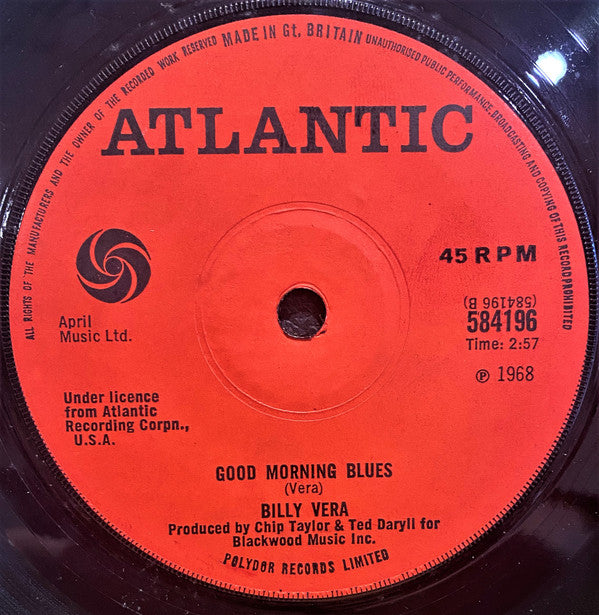 Billy Vera : With Pen In Hand (7", Sol)