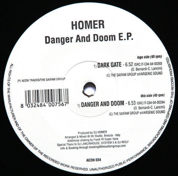 Homer (2) : Danger & Doom E.P. (12", EP)