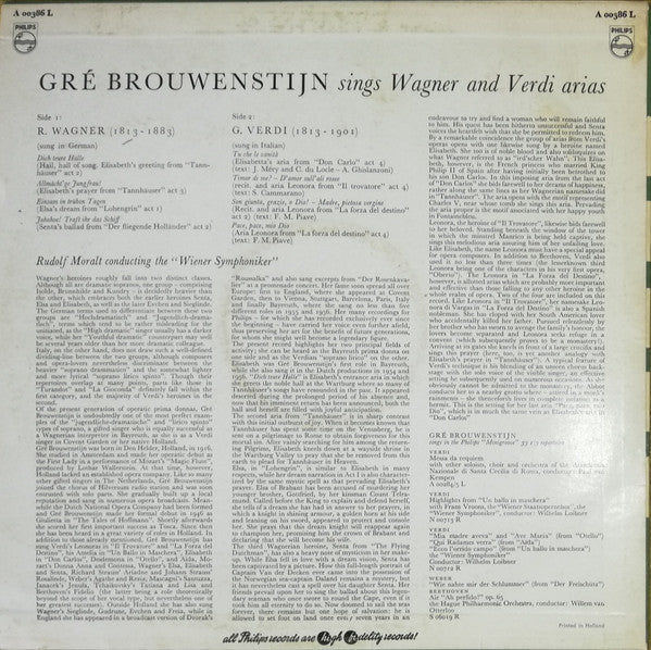 Gré Brouwenstijn : Gré Brouwenstijn Sings Verdi And Wagner (LP, Mono)