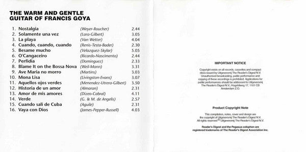 Francis Goya : The Warm And Gentle Guitar Of Francis Goya (CD, Comp)