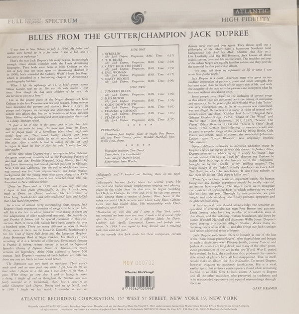 Champion Jack Dupree : Blues From The Gutter (LP, Album, Ltd, Num, RE, RM, Gol)