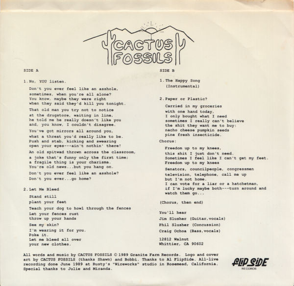 Cactus Fossils : No, You Listen (7", EP)