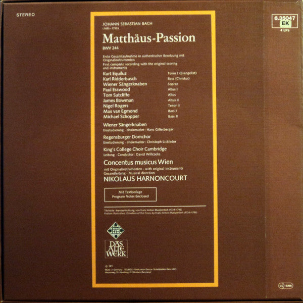 Johann Sebastian Bach - Nikolaus Harnoncourt : Matthäus-Passion (4xLP + Box)