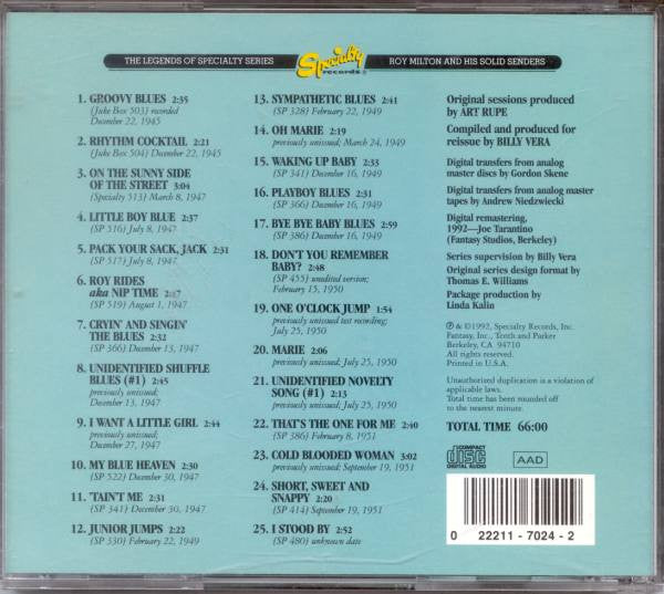 Roy Milton & His Solid Senders : Vol. 2: Groovy Blues (CD, Comp)