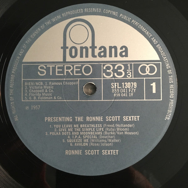 The Ronnie Scott Sextet : Presenting The Ronnie Scott Sextet (LP, RE)