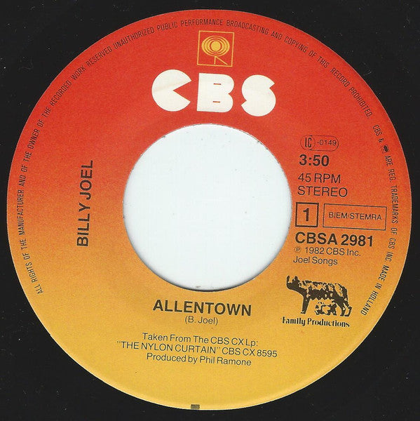 Billy Joel : Allentown (7", Single)