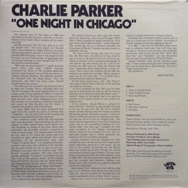 Charlie Parker : One Night In Chicago (LP, Album, Mono)