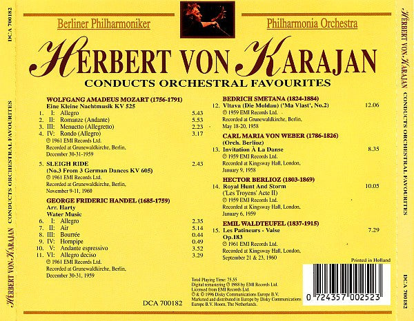 Herbert von Karajan / Berliner Philharmoniker, Philharmonia Orchestra : Herbert von Karajan Conducts Orchestral Favourites (CD, Comp)