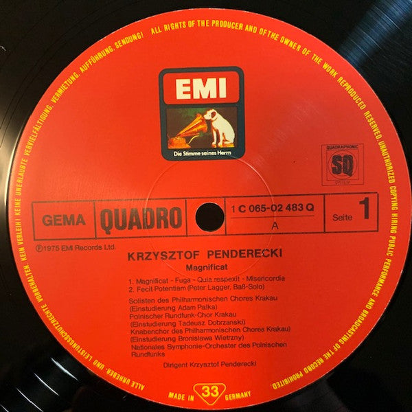 Krzysztof Penderecki - Chór Polskiego Radia, Soliści Chóru Filharmonii Im. Karola Szymanowskiego W Krakowie Und Chór Chłopięcy Filharmonii Im. Karola Szymanowskiego W Krakowie, Wielka Orkiestra Symfoniczna Polskiego Radia I Telewizji, Peter Lagger, Krzysz : Magnificat (LP, Quad)