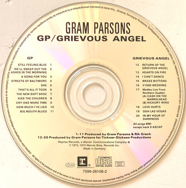 Gram Parsons : GP / Grievous Angel (CD, Comp, RP)