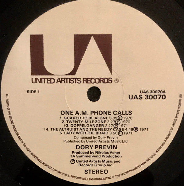 Dory Previn : One A.M. Phonecalls (LP, Comp)