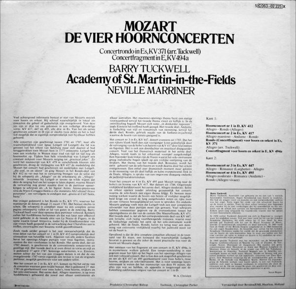 Wolfgang Amadeus Mozart - Barry Tuckwell, The Academy Of St. Martin-in-the-Fields, Sir Neville Marriner : De Vier Hoornconcerten — Concertrondo In Es, KV 371 / Concertfragment In E, KV 494a (LP, Album)