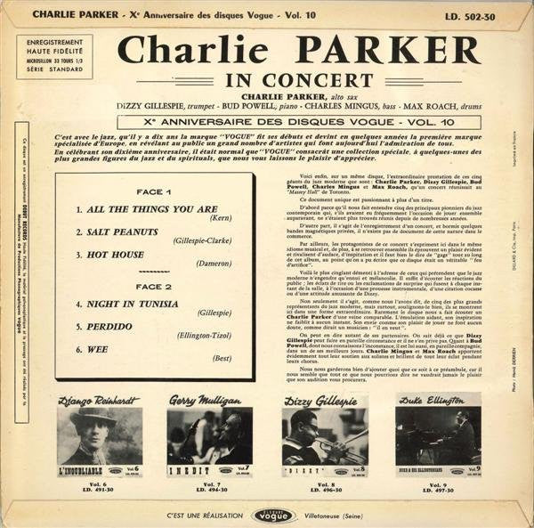 Charlie Parker : In Concert (LP, Album, Mono)