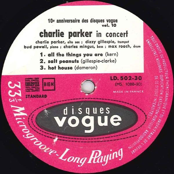 Charlie Parker : In Concert (LP, Album, Mono)