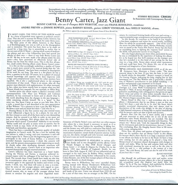 Benny Carter : Jazz Giant (LP, Album, RE)